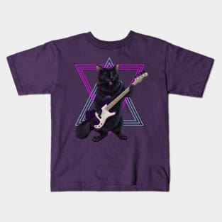 Cat playing bass guitar Kids T-Shirt